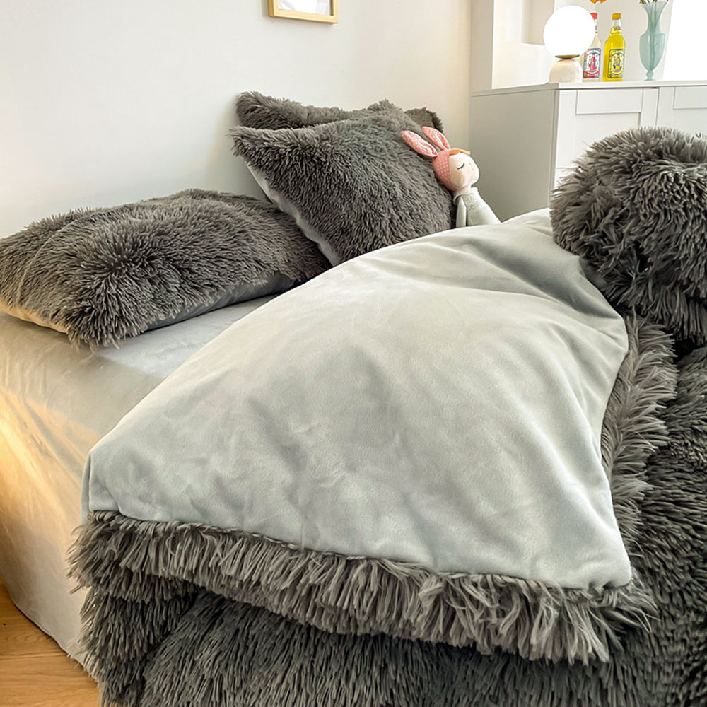 210x210cm Soft Fluffy Plush Duvet Cover Set Faux Fur Quilt Covers Set