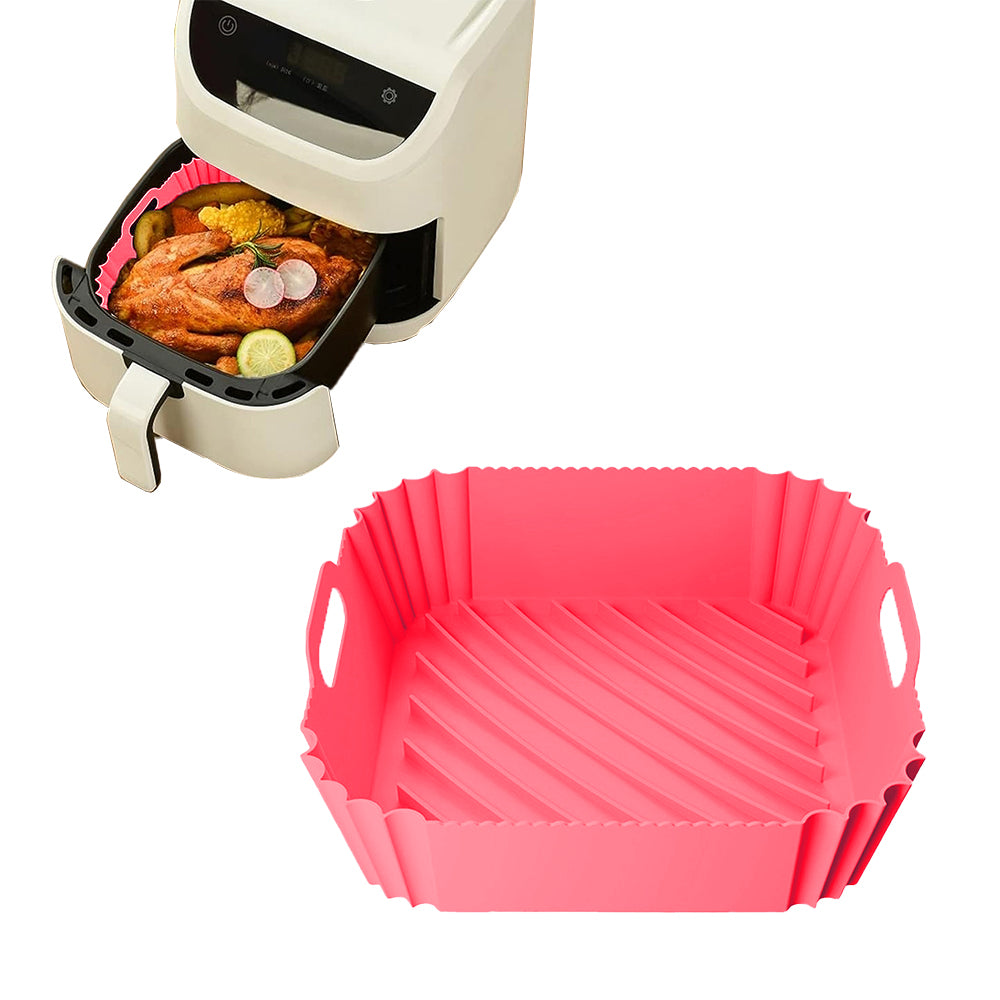Reusable Air Fryer Silicone Pot Baking Tray Air Fryer Liner Oven Basket Pink