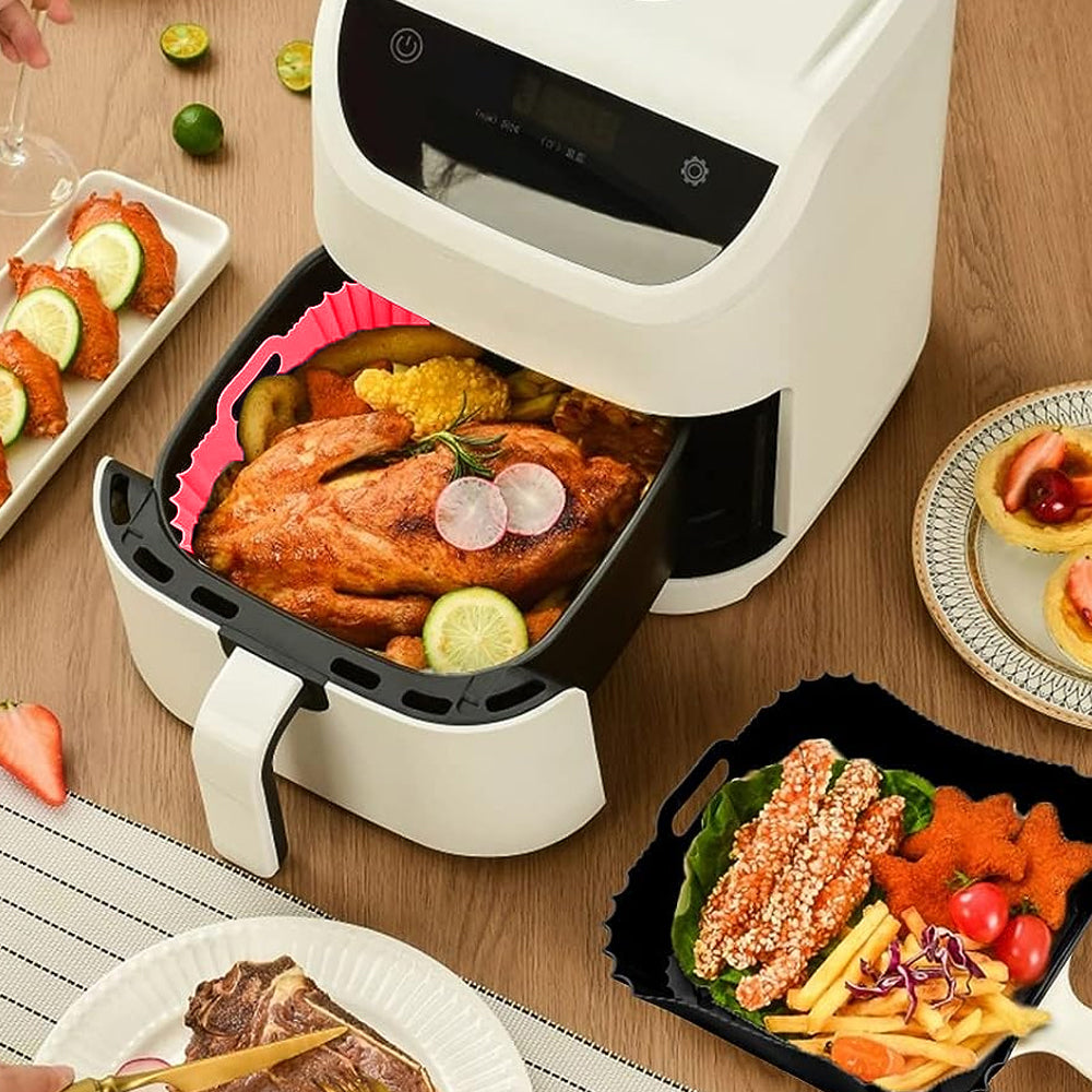 Reusable Air Fryer Silicone Pot Baking Tray Air Fryer Liner Oven Basket Pink