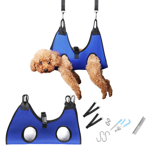 Pet Grooming Hammock Harness Set Pet Grooming Helper for Nail Trimming Blue L