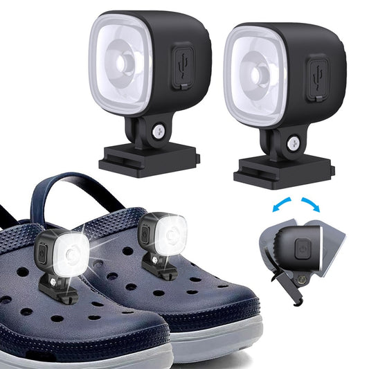 2Pcs USB Rechargeable Croc Headlights Water-resistant Shoes Lights - Black