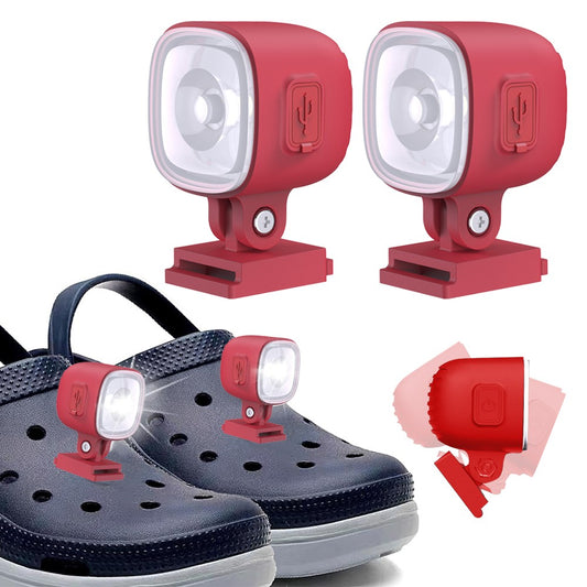 2Pcs USB Rechargeable Croc Headlights Water-resistant Shoes Lights - Red