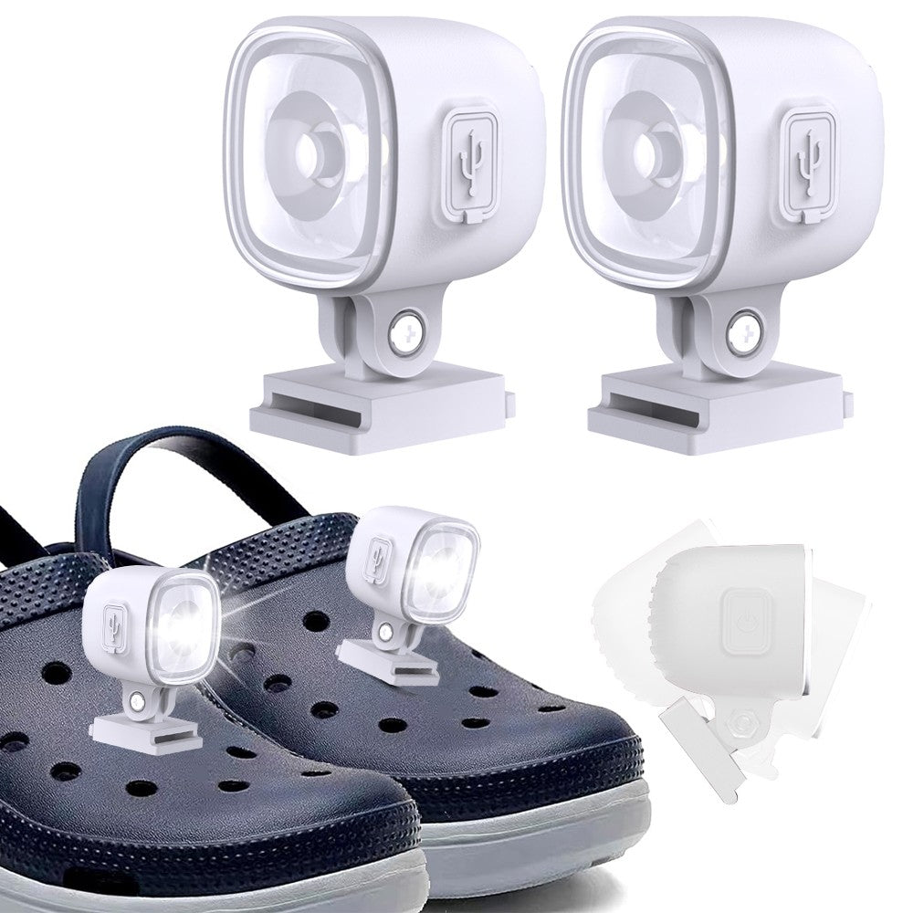 2Pcs USB Rechargeable Croc Headlights Water-resistant Shoes Lights - White