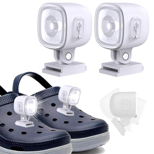 2Pcs USB Rechargeable Croc Headlights Water-resistant Shoes Lights - White