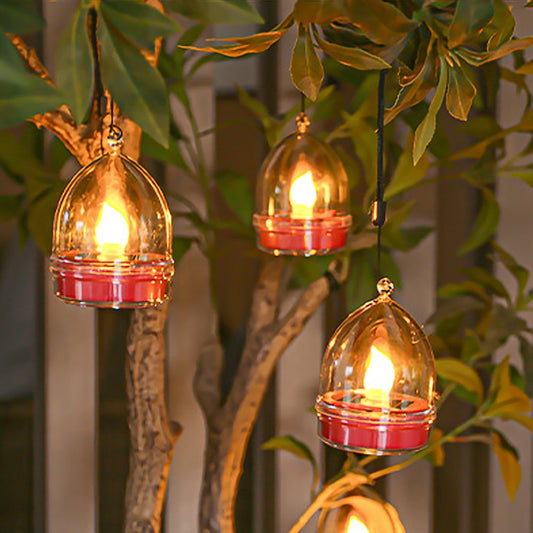 6Pcs Solar Flameless Candle Lights Garden Hanging Decorative LED Lights - Red
