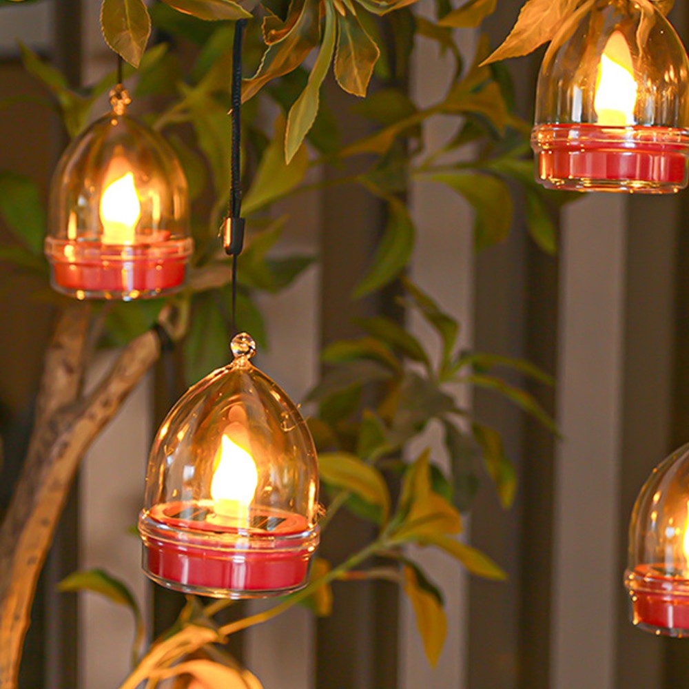 6Pcs Solar Flameless Candle Lights Garden Hanging Decorative LED Lights - Red