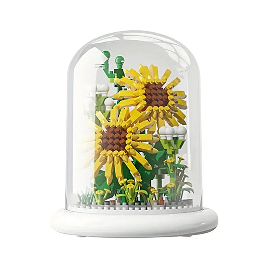 DIY Flower Building Block Kit with Dust Cover Home Ornament - Sunflower