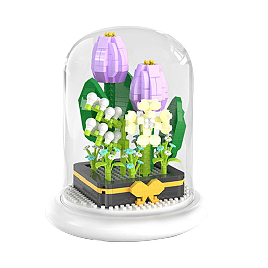 DIY Flower Building Block Kit with Dust Cover Home Ornament - Tulip