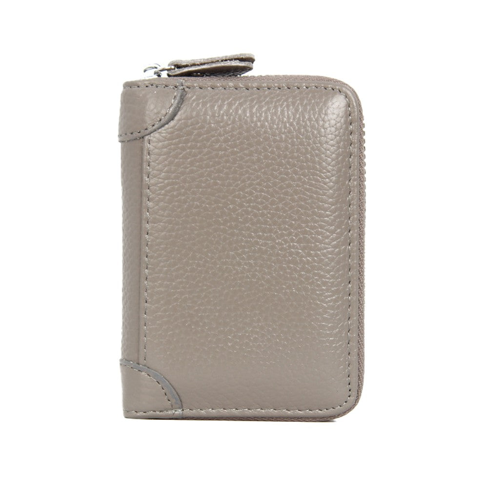 20 Card Slots RFID Blocking Genuine Leather Card Holder Wallet Purse - Grey
