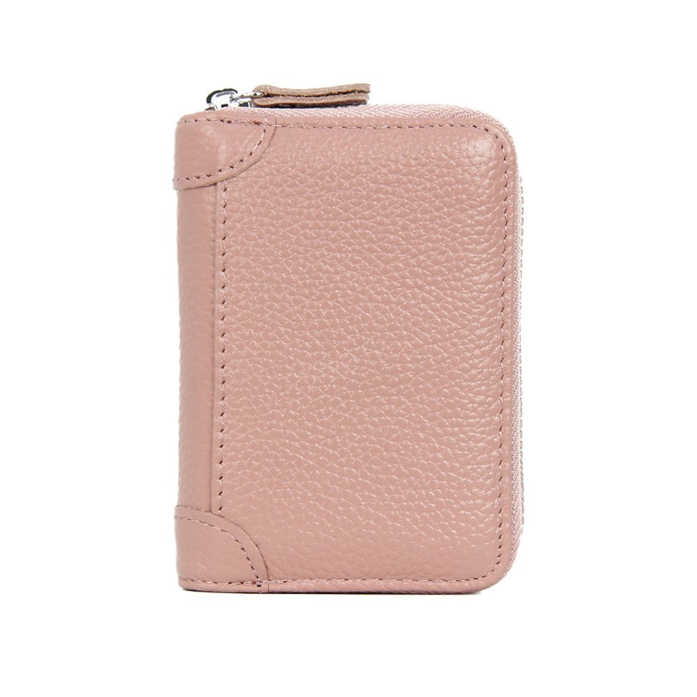 20 Card Slots RFID Blocking Genuine Leather Card Holder Wallet Purse - Pink