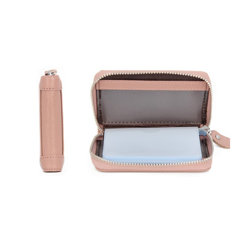 20 Card Slots RFID Blocking Genuine Leather Card Holder Wallet Purse - Pink