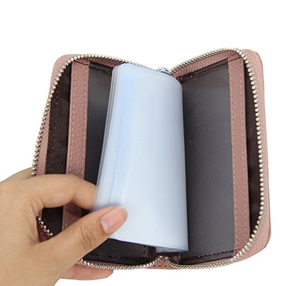 20 Card Slots RFID Blocking Genuine Leather Card Holder Wallet Purse - Pink