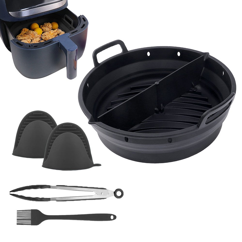Reusable Air Fryer Silicone Liner and Divider Set with Silicone Gloves - Black
