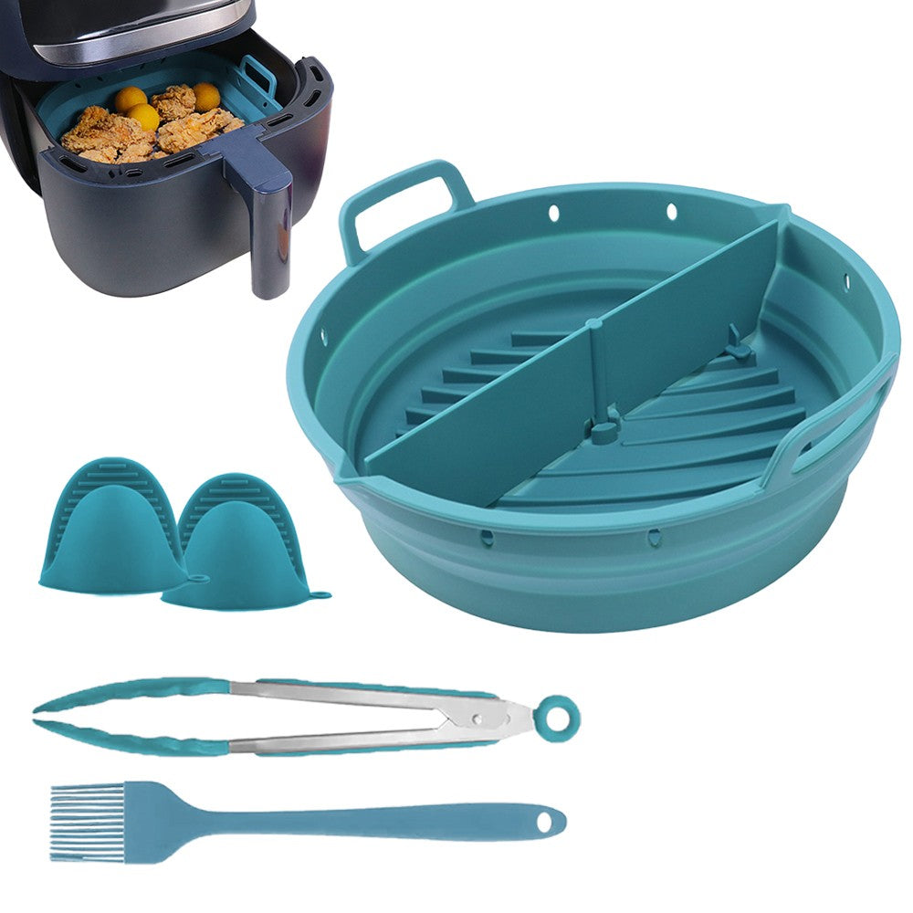 Reusable Air Fryer Silicone Liner and Divider Set with Silicone Gloves - Blue