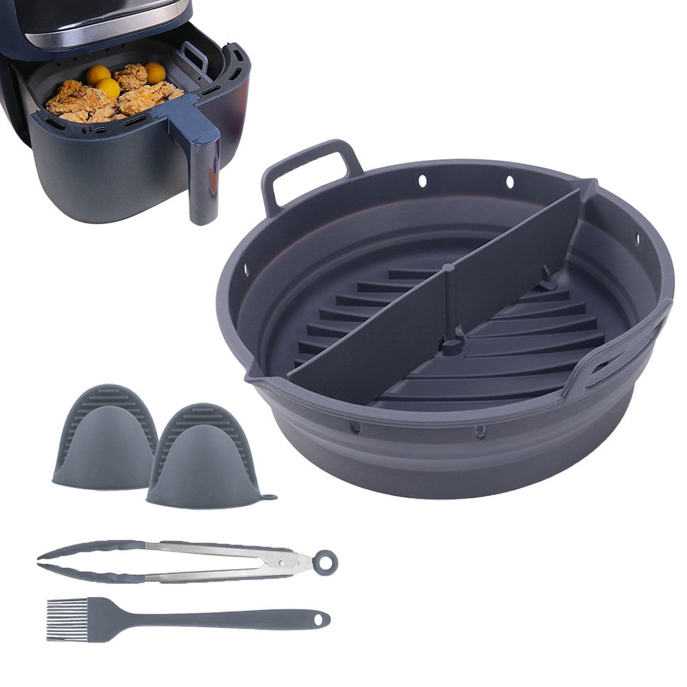 Reusable Air Fryer Silicone Liner and Divider Set with Silicone Gloves - Grey