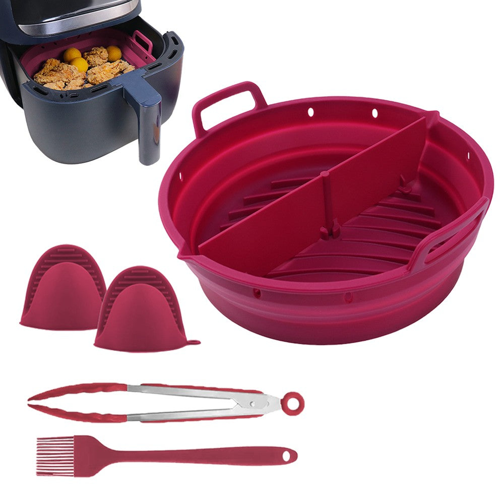 Reusable Air Fryer Silicone Liner and Divider Set with Silicone Gloves - Red