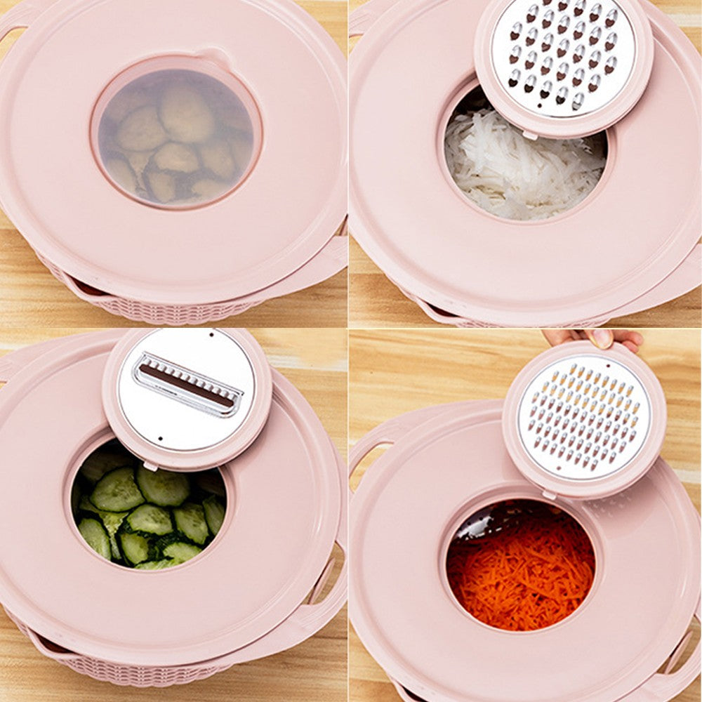 4-in-1 Rotatable Double-layer Colander Bowl Set with Lid and Slicer - Pink