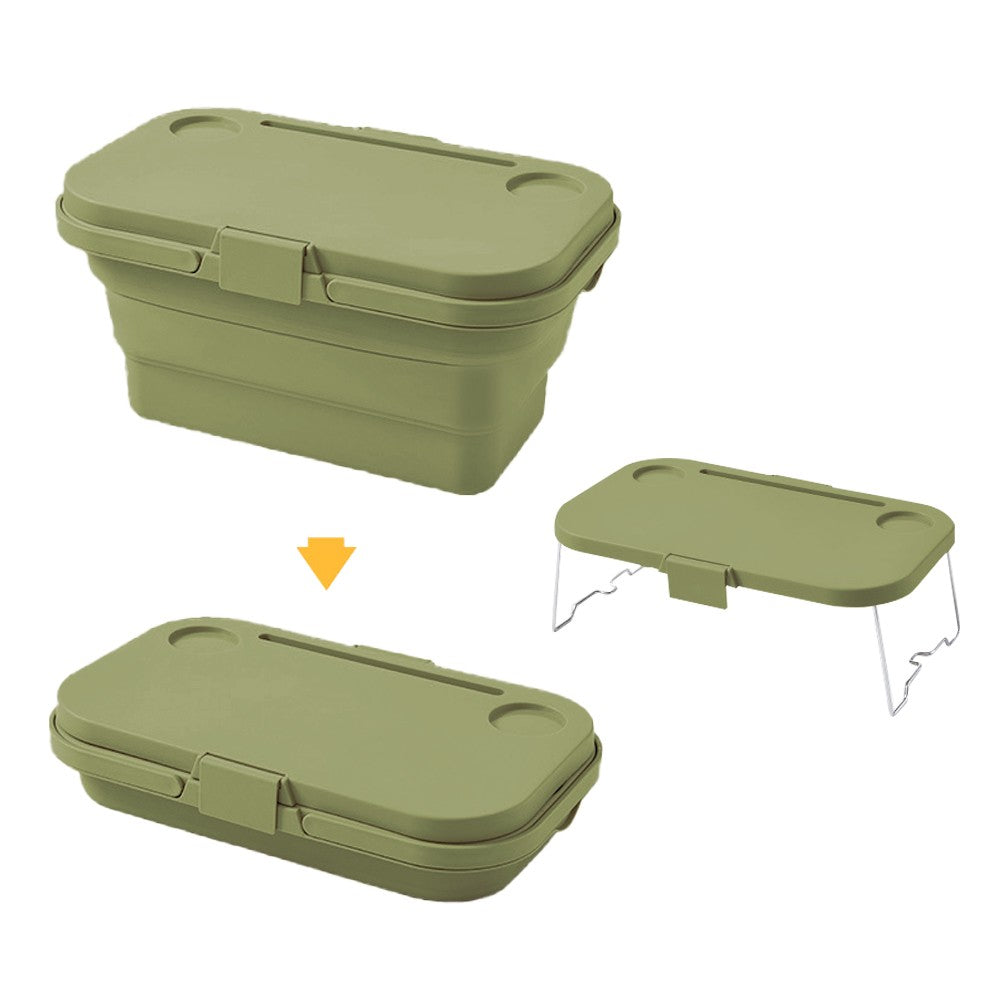 Collapsible Picnic Basket with Lid for Outdoor Camping - Green