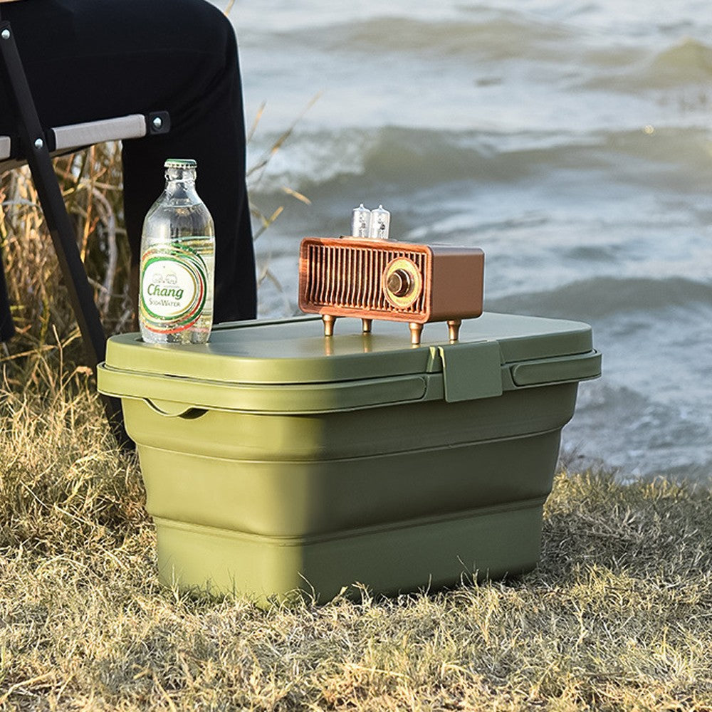 Collapsible Picnic Basket with Lid for Outdoor Camping - Green
