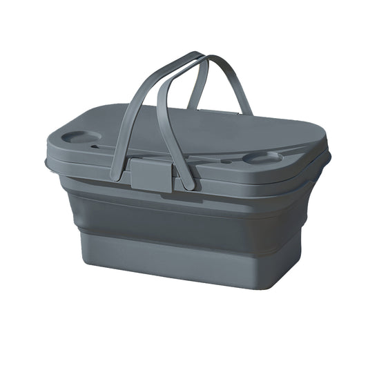 Collapsible Picnic Basket with Lid for Outdoor Camping - Grey