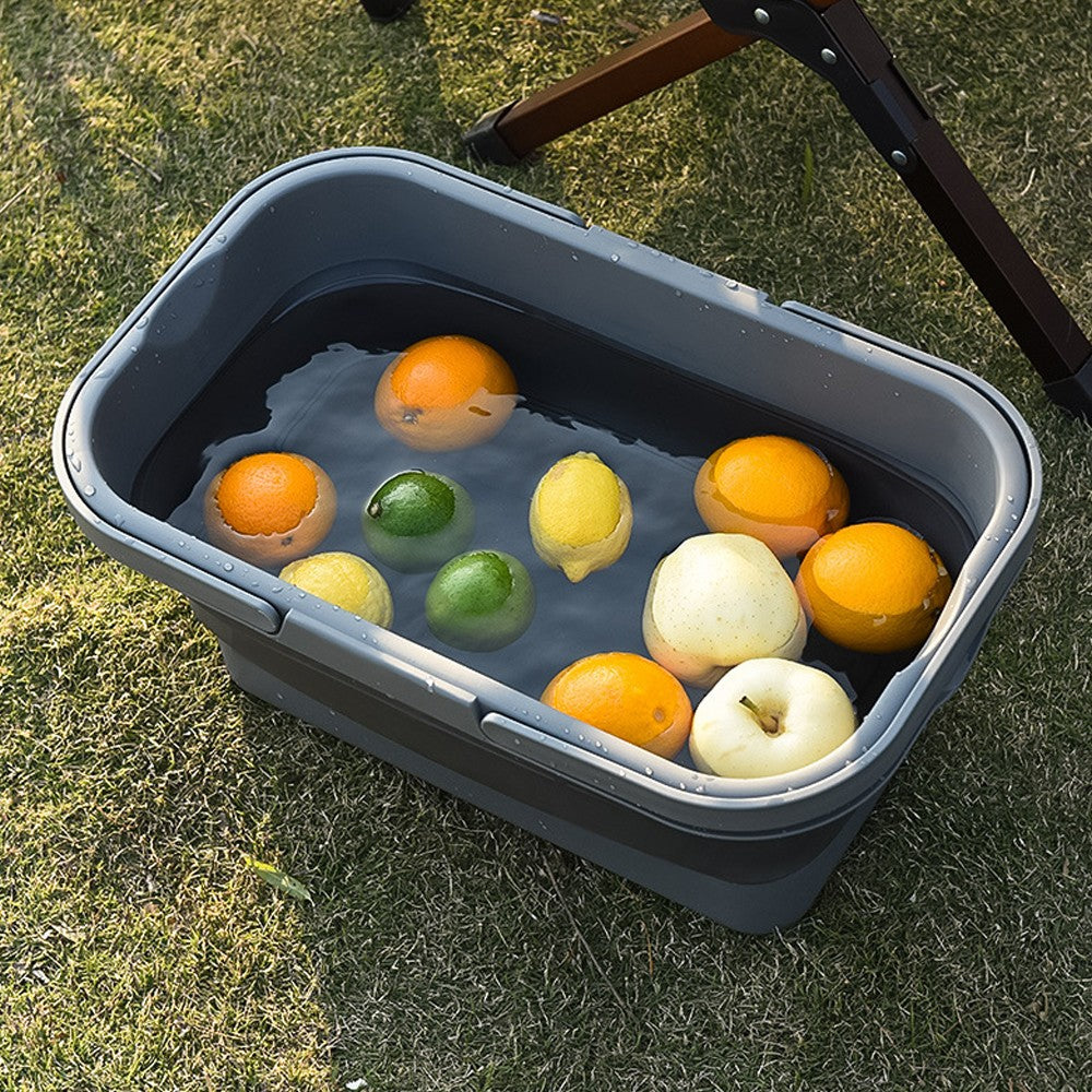 Collapsible Picnic Basket with Lid for Outdoor Camping - Grey