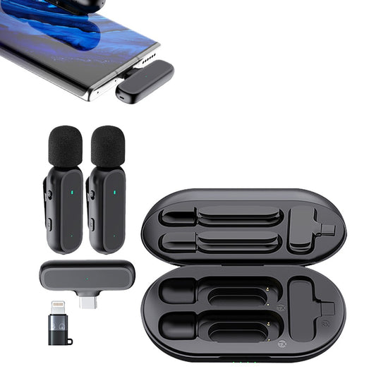 2-Piece Wireless Lavalier Microphones with iPhone Adapter for Android iPhone