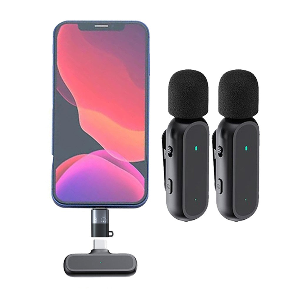2-Piece Wireless Lavalier Microphones with iPhone Adapter for Android iPhone