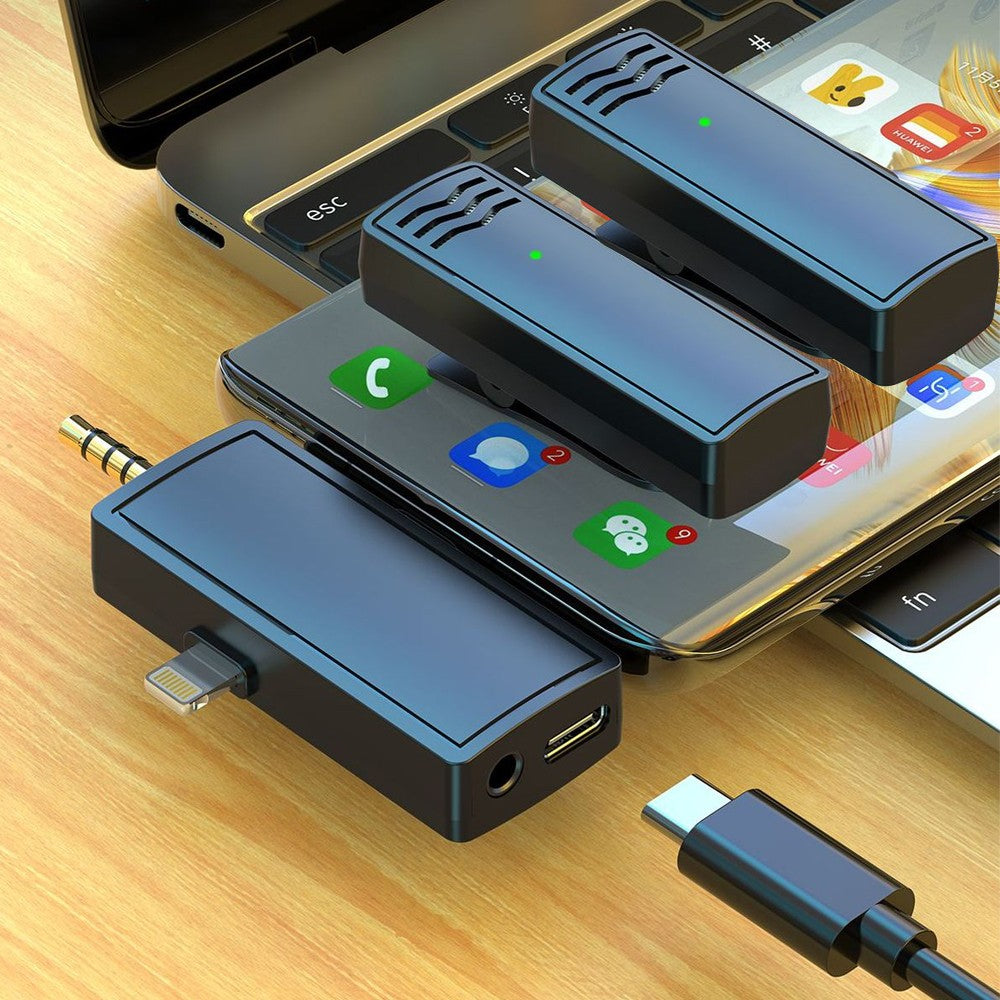 2-Piece Wireless Lavalier Microphones Set with 3-in-1 Receiver - Style 1