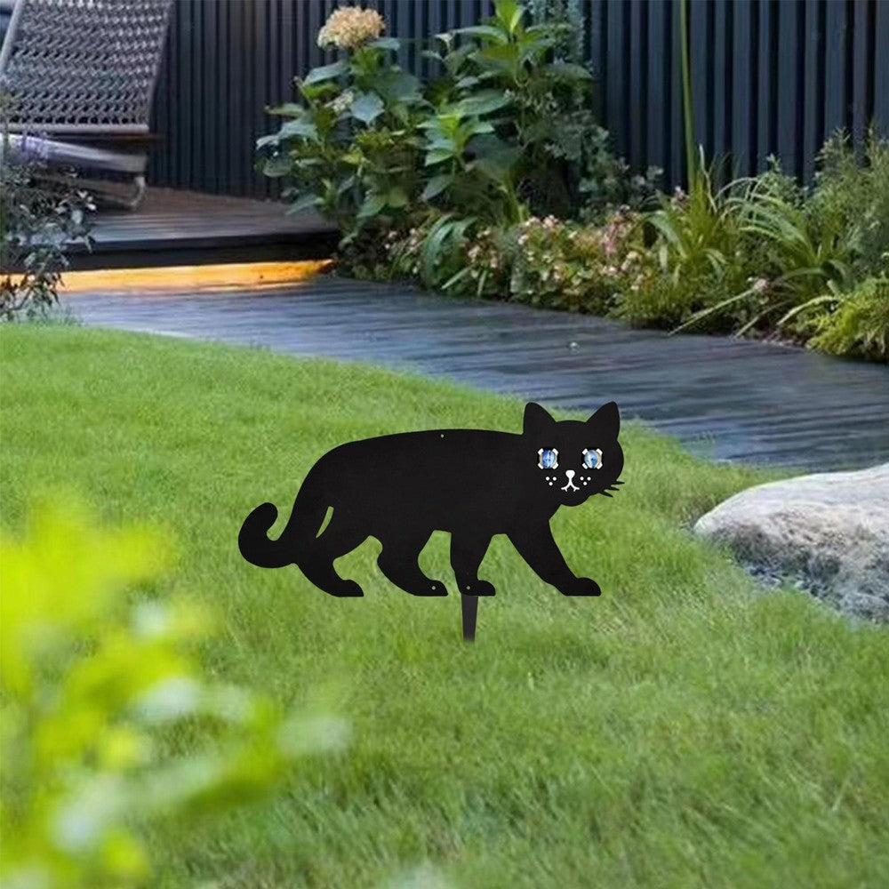 1Pc Cat Scarer Cat Deterrent Repeller Metal Black Cat Silhouette Garden Statue