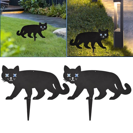 2Pcs Cat Scarer Cat Deterrent Repeller Metal Black Cat Silhouette Garden Statue