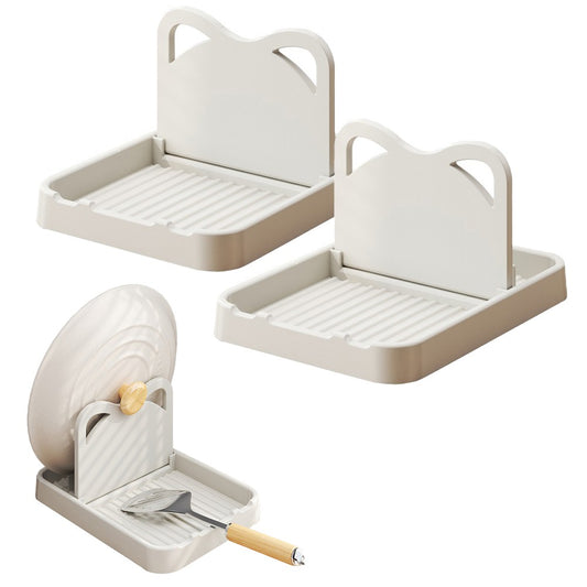 2Pcs Spoon Rest with Pot Lid Holder Foldable Pot Lid Rack Kitchen Storage Rack