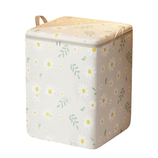 1Pc Large Capacity Storage Bin Non-Woven Fabric Quilt Storage Bag - Beige Daisy