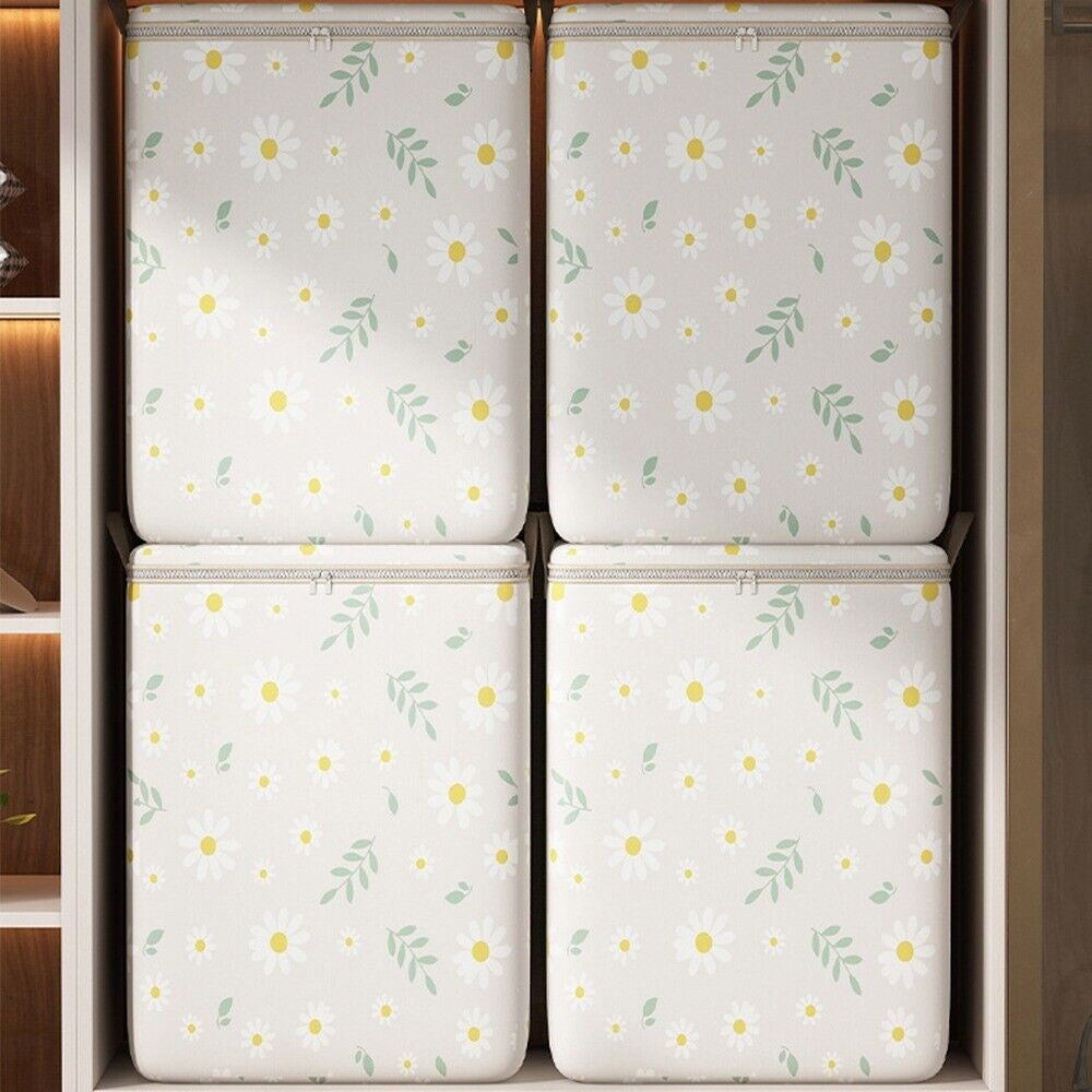 1Pc Large Capacity Storage Bin Non-Woven Fabric Quilt Storage Bag - Beige Daisy