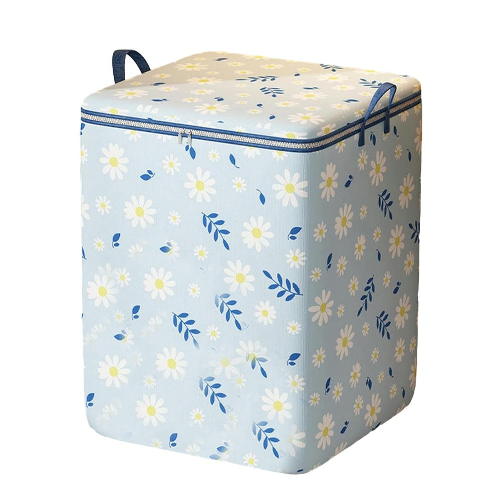 1Pc Large Capacity Storage Bin Non-Woven Fabric Quilt Storage Bag - Blue Daisy