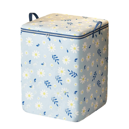 1Pc Large Capacity Storage Bin Non-Woven Fabric Quilt Storage Bag - Blue Daisy
