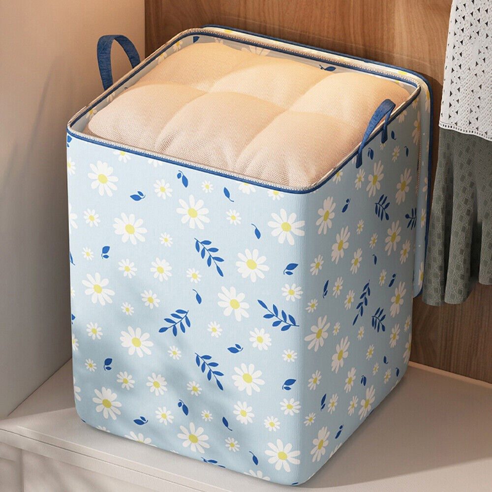 1Pc Large Capacity Storage Bin Non-Woven Fabric Quilt Storage Bag - Blue Daisy