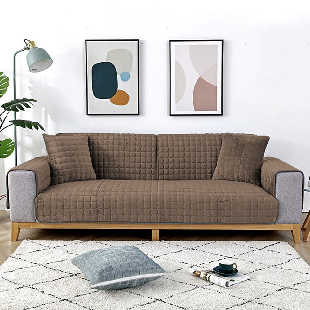 210x70cm Flannel Sofa Cushion Cover Non-Slip Thickened Sofa Towel - Khaki