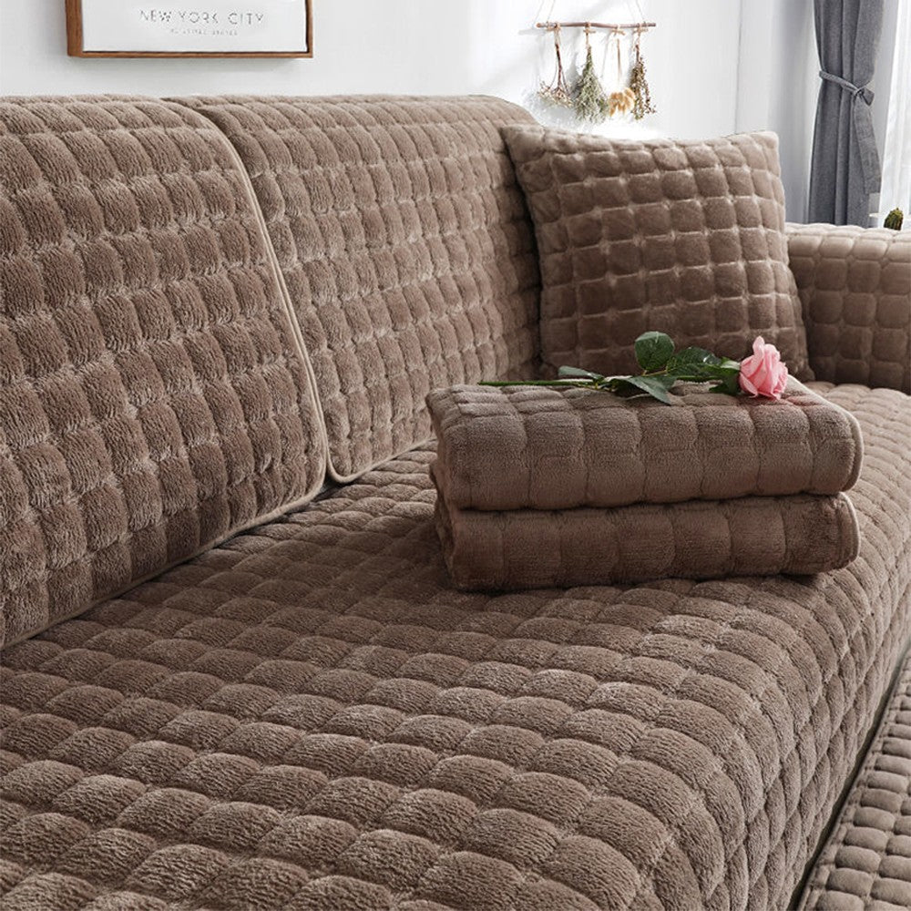 210x70cm Flannel Sofa Cushion Cover Non-Slip Thickened Sofa Towel - Khaki