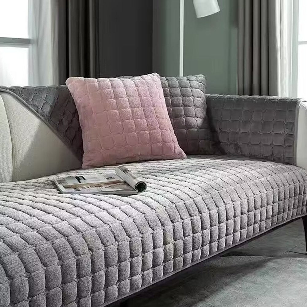 210x70cm Flannel Sofa Cushion Cover Non-Slip Thickened Sofa Towel - Dark Grey