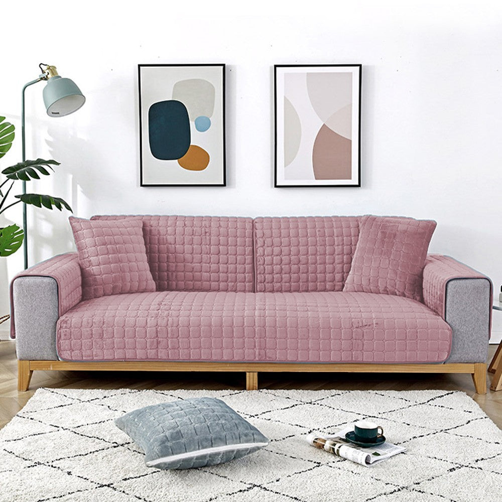 210x70cm Flannel Sofa Cushion Cover Non-Slip Thickened Sofa Towel - Pink
