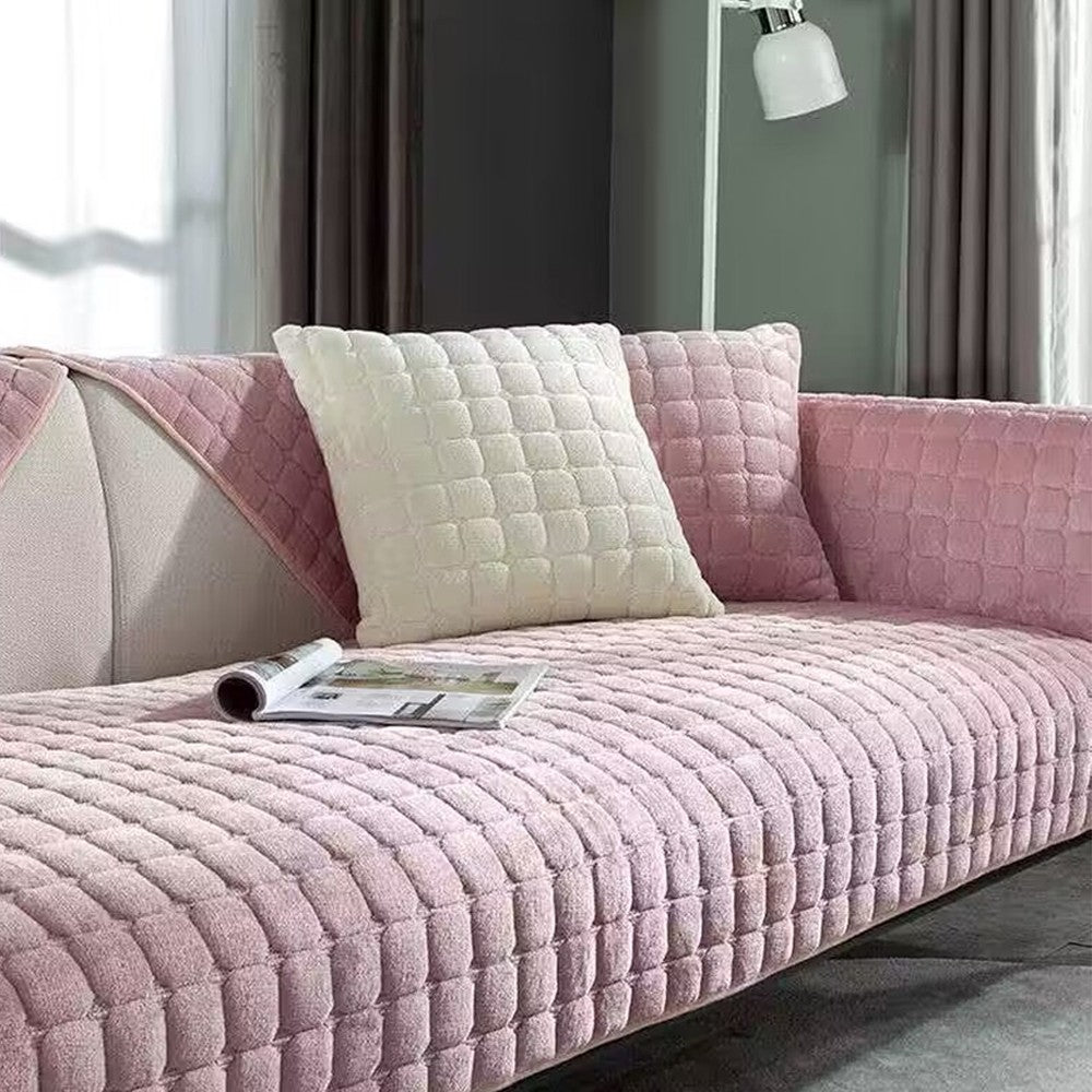 210x70cm Flannel Sofa Cushion Cover Non-Slip Thickened Sofa Towel - Pink