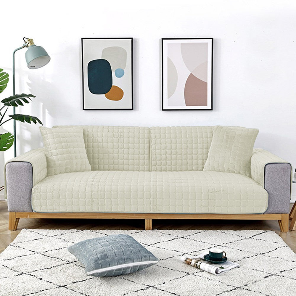210x70cm Flannel Sofa Cushion Cover Non-Slip Thickened Sofa Towel - White