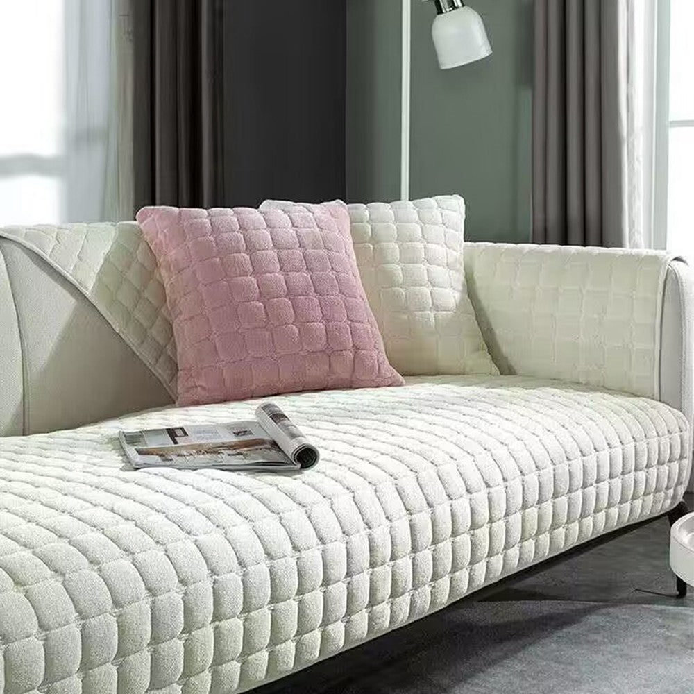 210x70cm Flannel Sofa Cushion Cover Non-Slip Thickened Sofa Towel - White