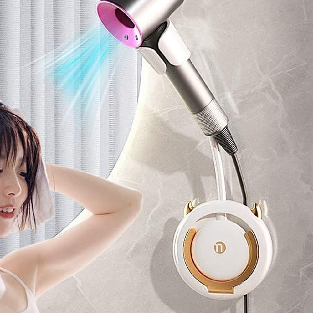 Hands-Free Hair Dryer Holder Wall-Mounted Lazy Hair Dryer Bracket - White-Gold