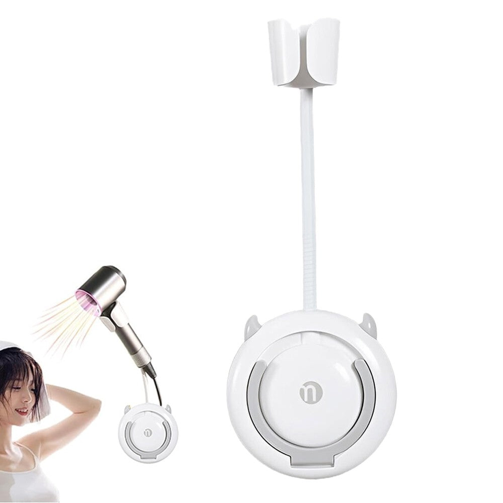 Hands-Free Hair Dryer Holder Wall-Mounted Lazy Hair Dryer Bracket - White-Grey
