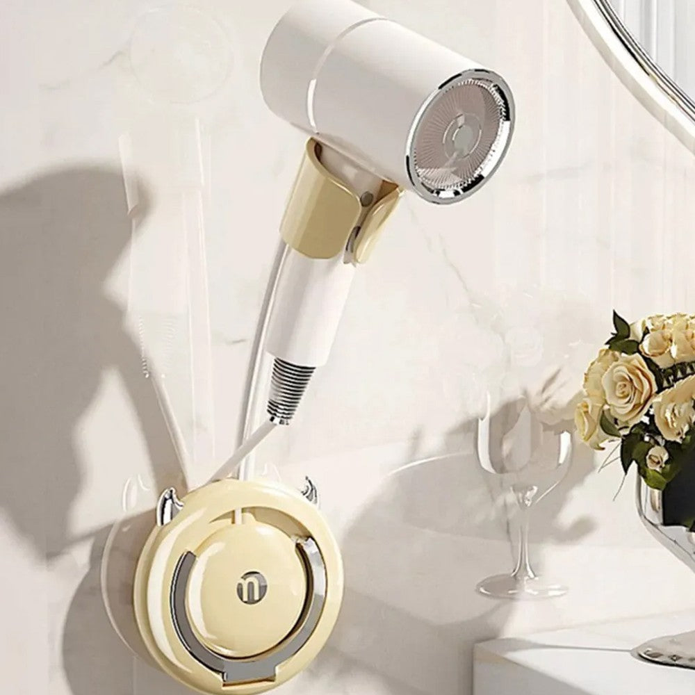 Hands-Free Hair Dryer Holder Wall-Mounted Lazy Hair Dryer Bracket -Yellow-Silver