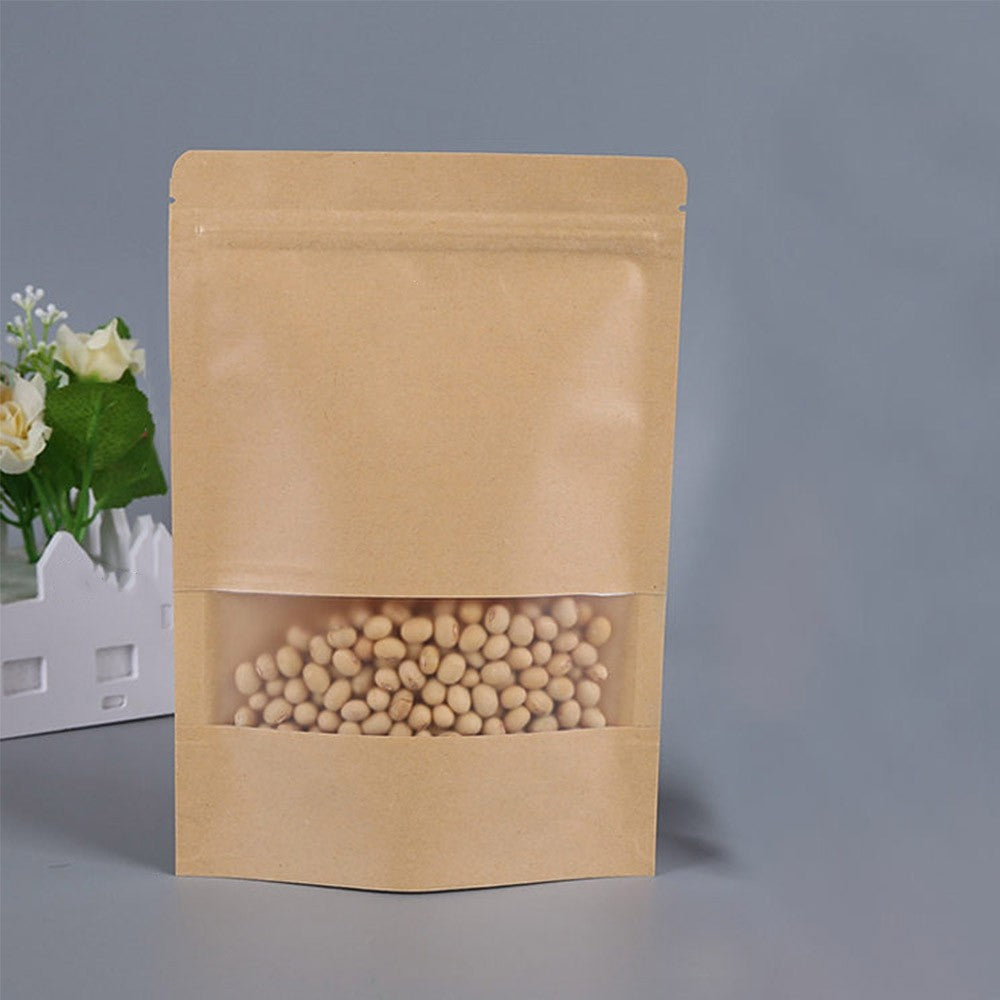 100Pcs 14x20cm Resealable Kraft Paper Visible Self Sealing Zip Lock Food Storage Pouch