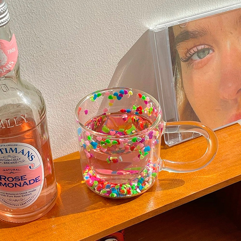 1Pc Double Wall Glass Cup Heat Insulated Coffee Tea Mugs - Transparent Handle