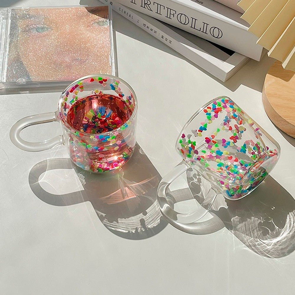 1Pc Double Wall Glass Cup Heat Insulated Coffee Tea Mugs - Transparent Handle