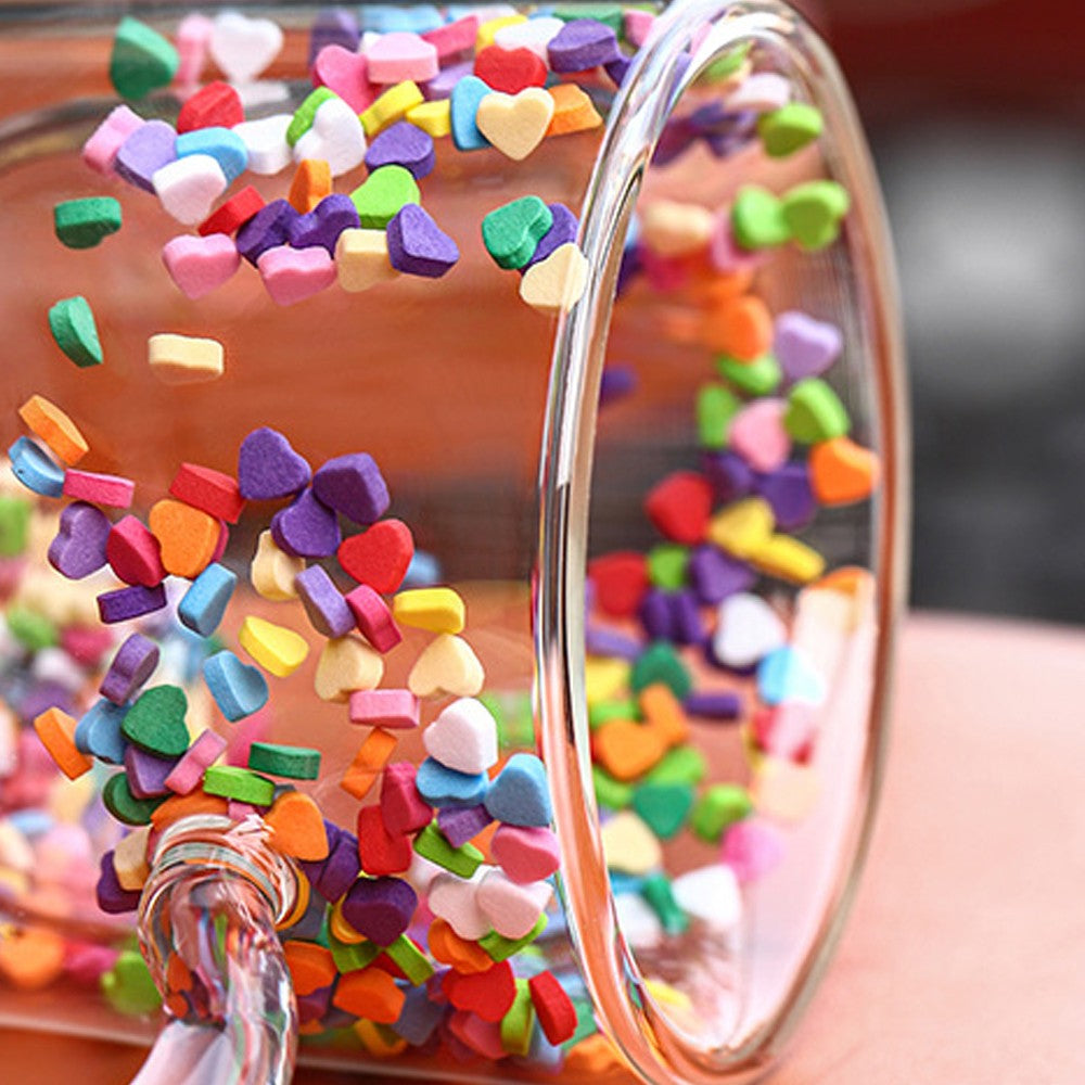 1Pc Double Wall Glass Cup Heat Insulated Coffee Tea Mugs - Pink Handle